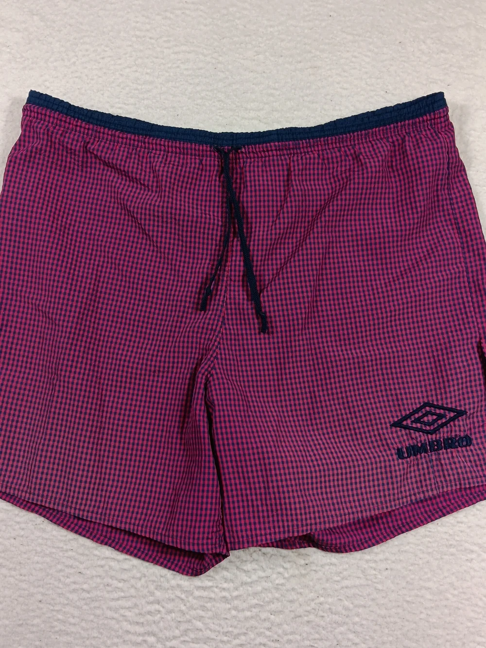 Vintage Umbro Shorts Mens Large (XXL) Check Plaid Nylon Soccer Rugby Drawstring